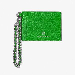 Palm Green Small Pebbled Leather Chain Card Case by Michael Kors